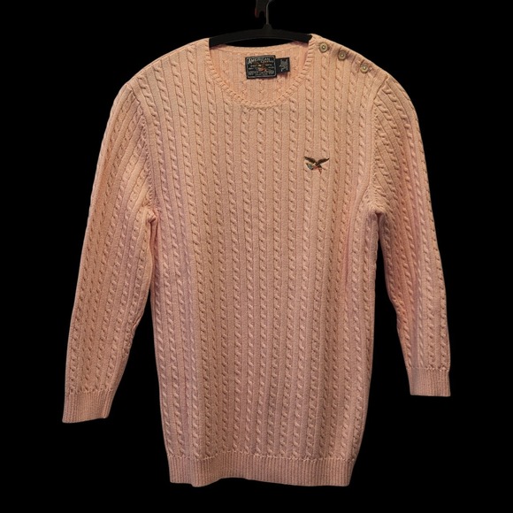 American Living Sweaters - American Living Womens Sz Large Cable Knit Sweater Light Pink 100% Cotton